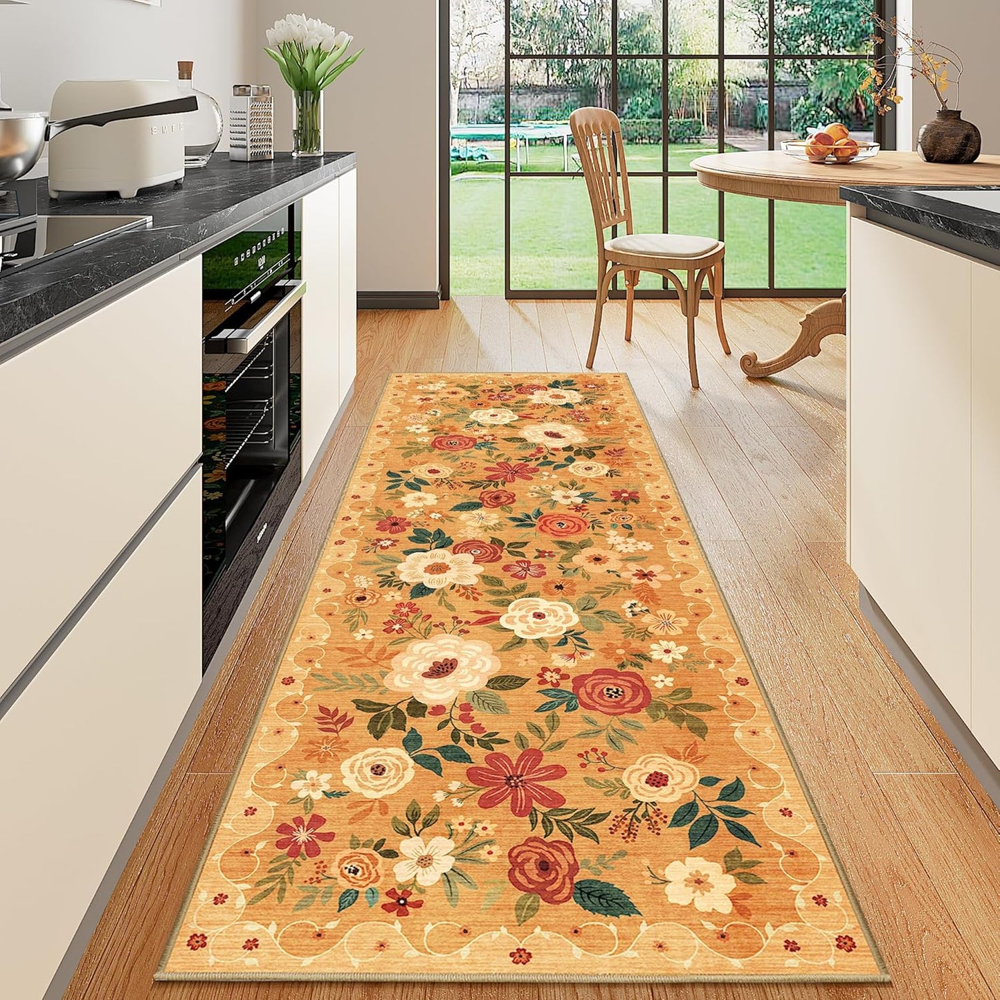 DUKINO Runner Rug - Soft Boho Floral Kitchen Carpet for Hallway