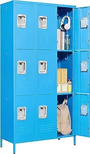 Fesbos 72in Metal Locker for Employees - Blue Steel Storage