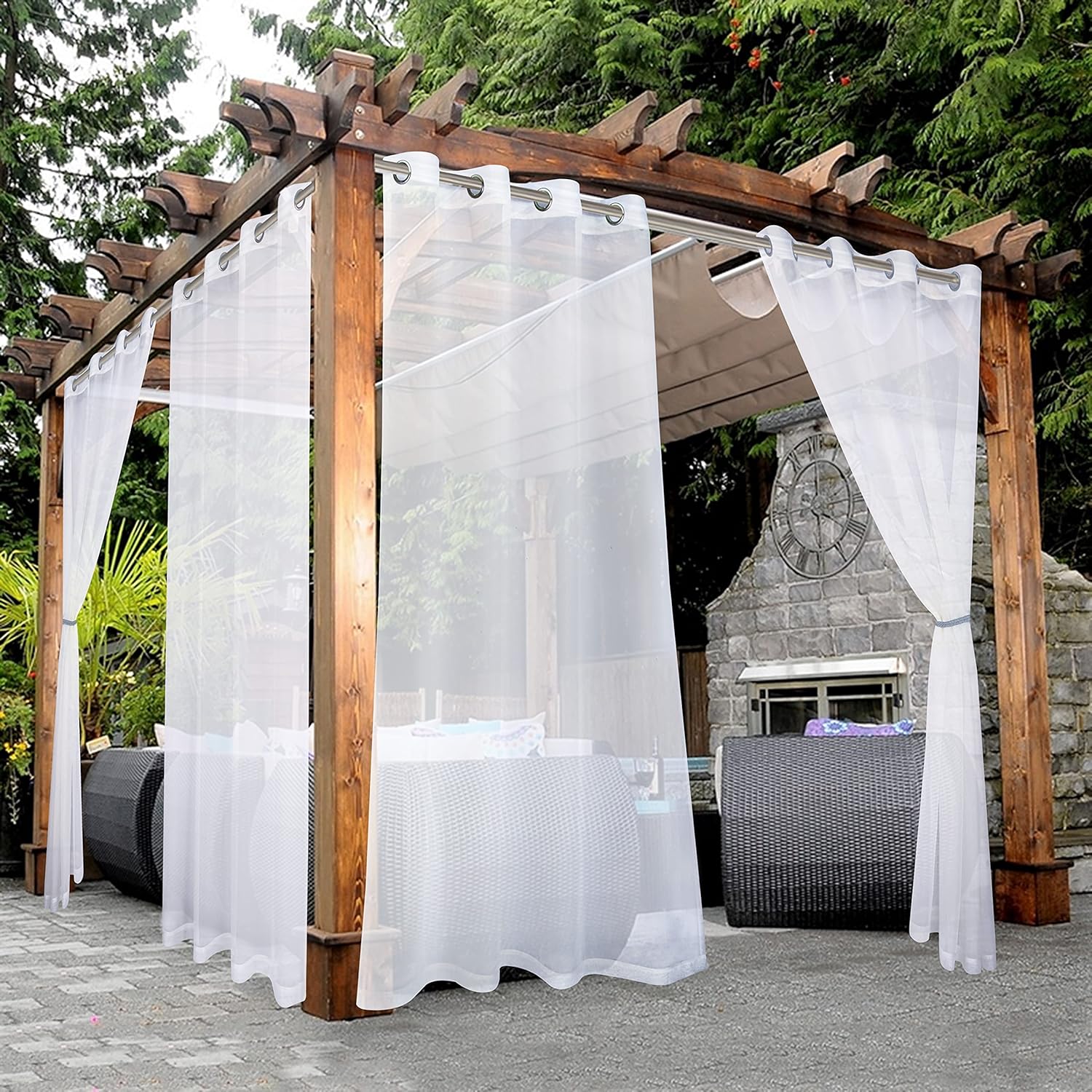 BONZER White Outdoor Sheer Curtains for Patio Waterproof 54x120