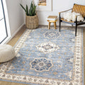 Washable Area Rug 5x7 Neutral Vintage Distressed Floral - Soft