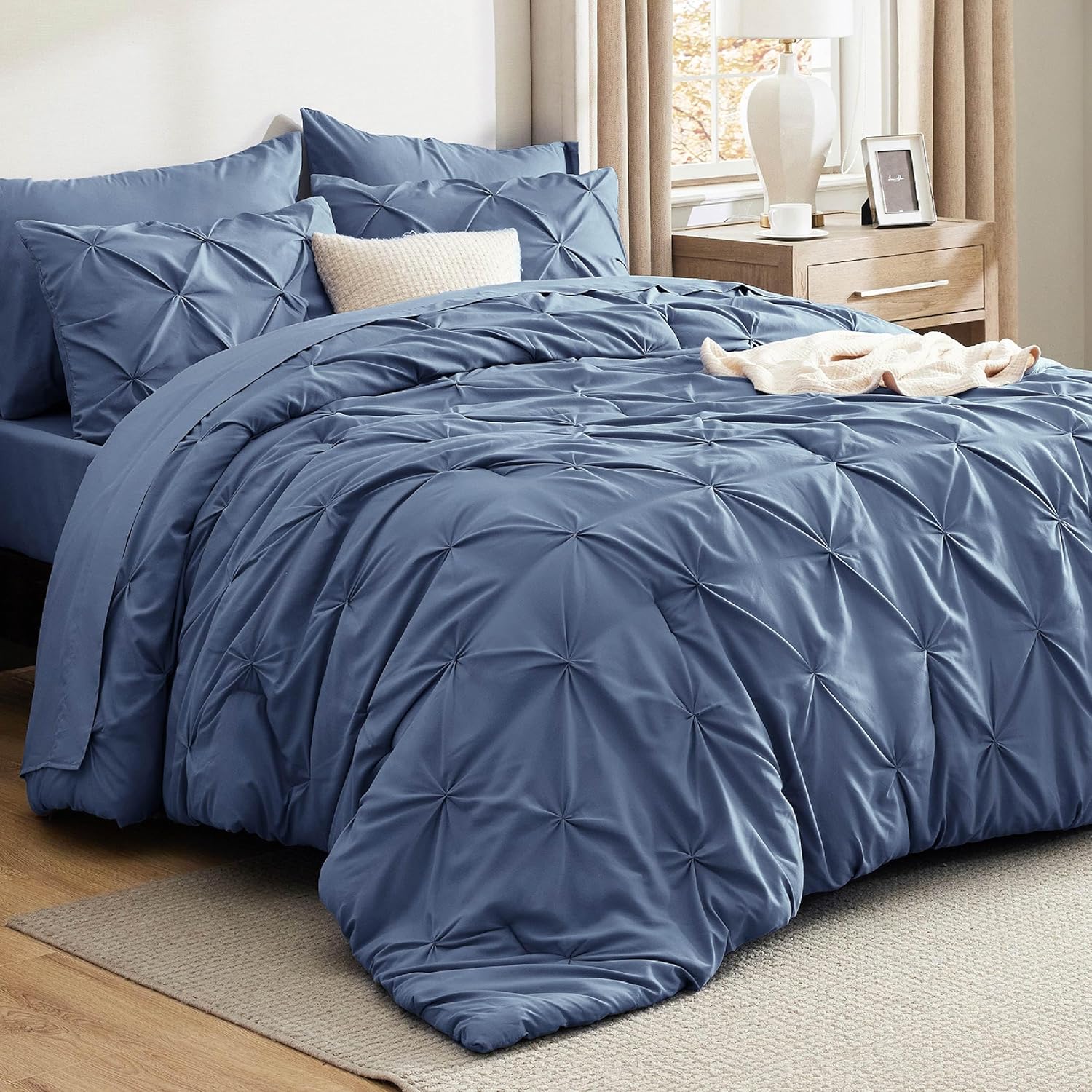 Bedsure Full Comforter Set Slate Blue - 7 Piece Bed in a Bag