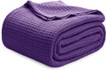 100% Cotton Waffle Blanket Queen Size for Women - Purple 90x90 in