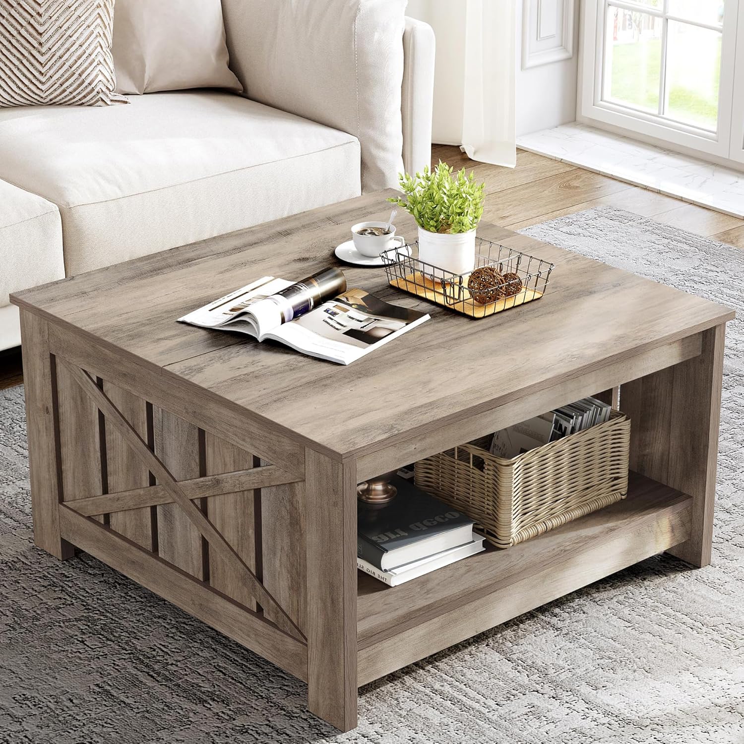 YITAHOME Rustic Wood Coffee Table with Storage