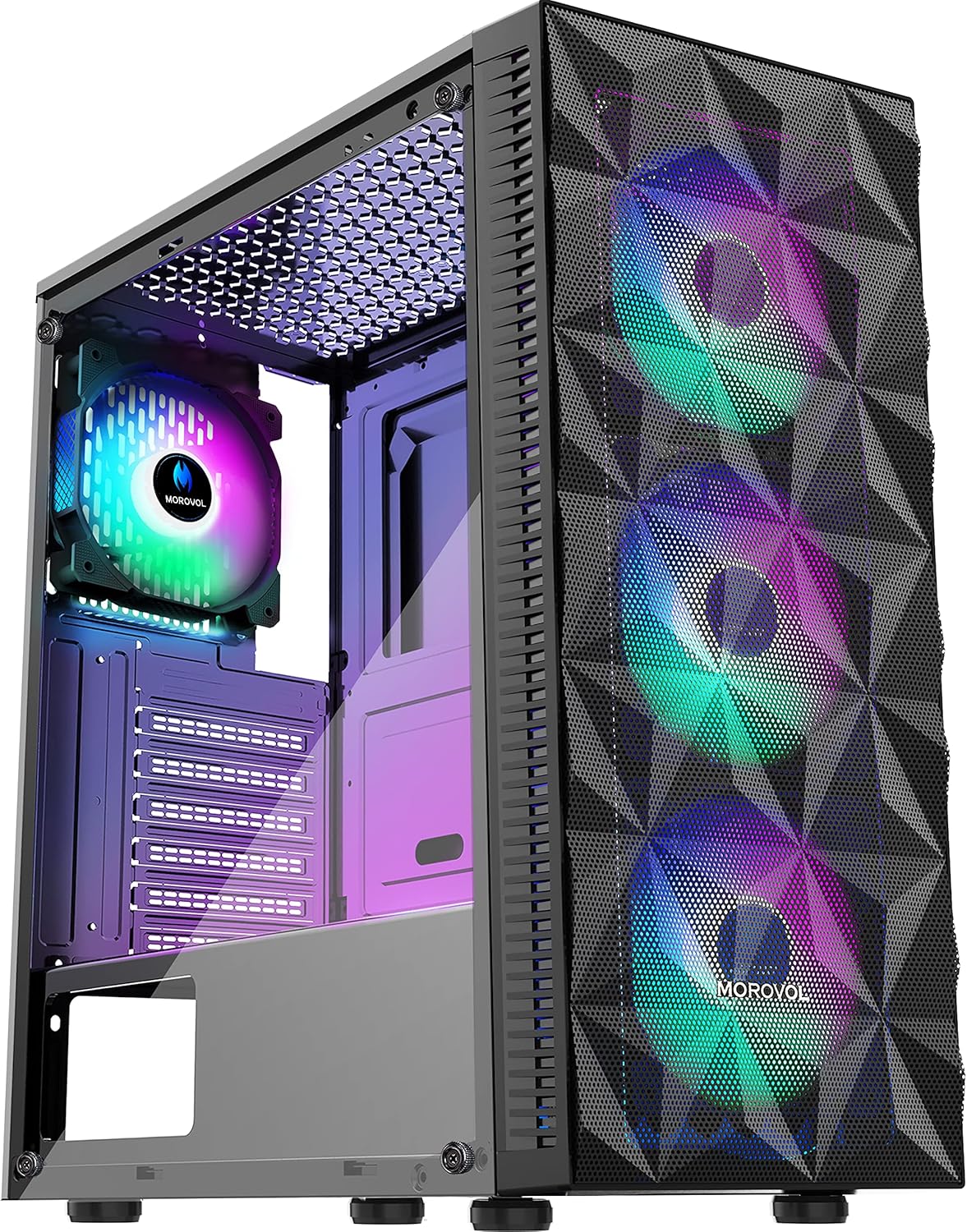 PC Case with 4 RGB Fans and Tempered Glass Side Panel