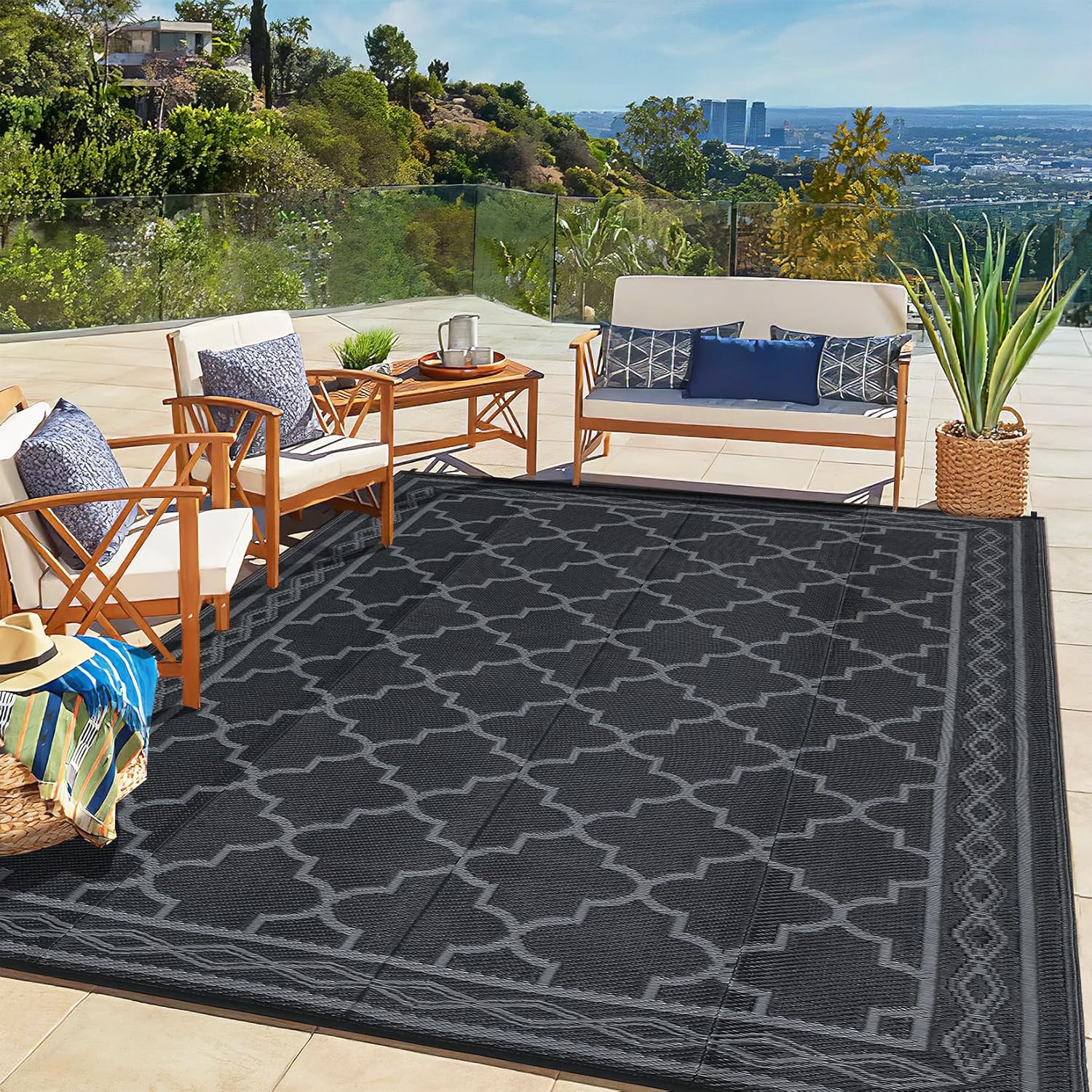 GlowSol Outdoor Rug 9x12 Waterproof Mat for Patios and More