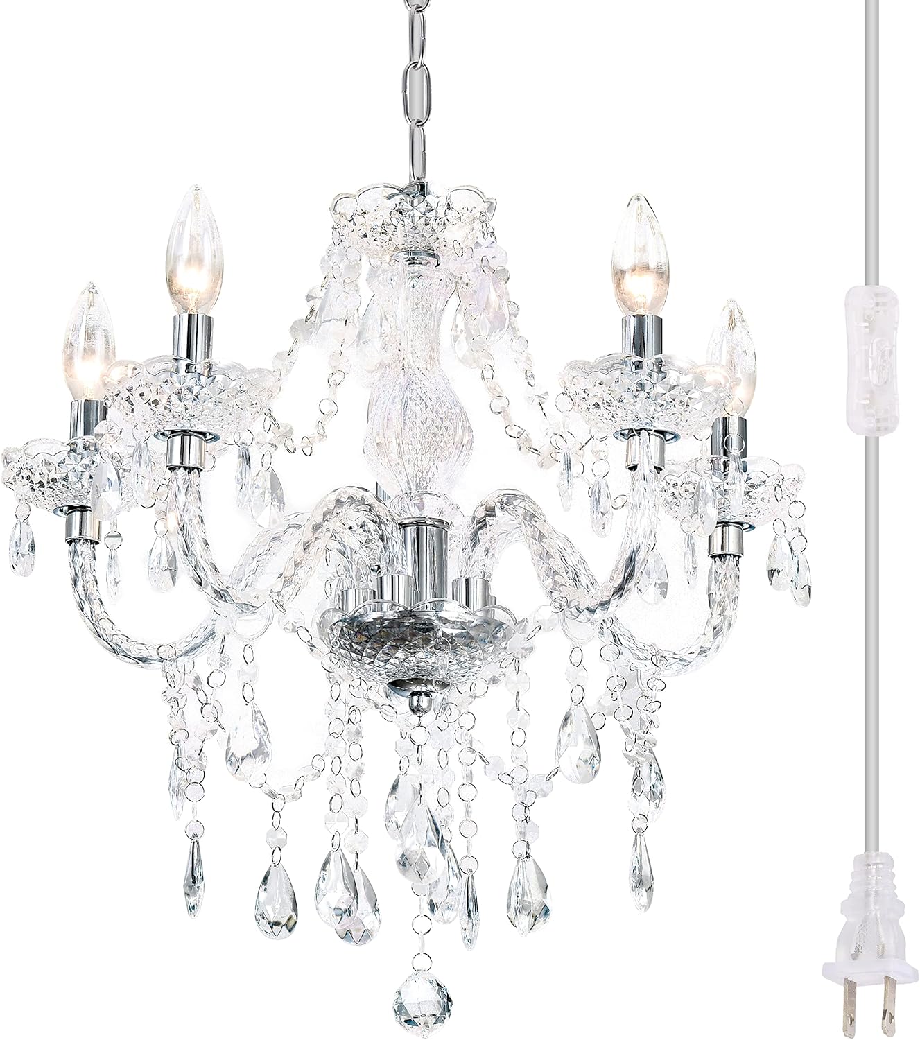 Plug-in 5 Light Crystal Hanging Pendant Lights for Any Room