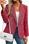 ELLEVEN Women's Tweed Blazer Double Breasted Jacket - Tailored Blazers