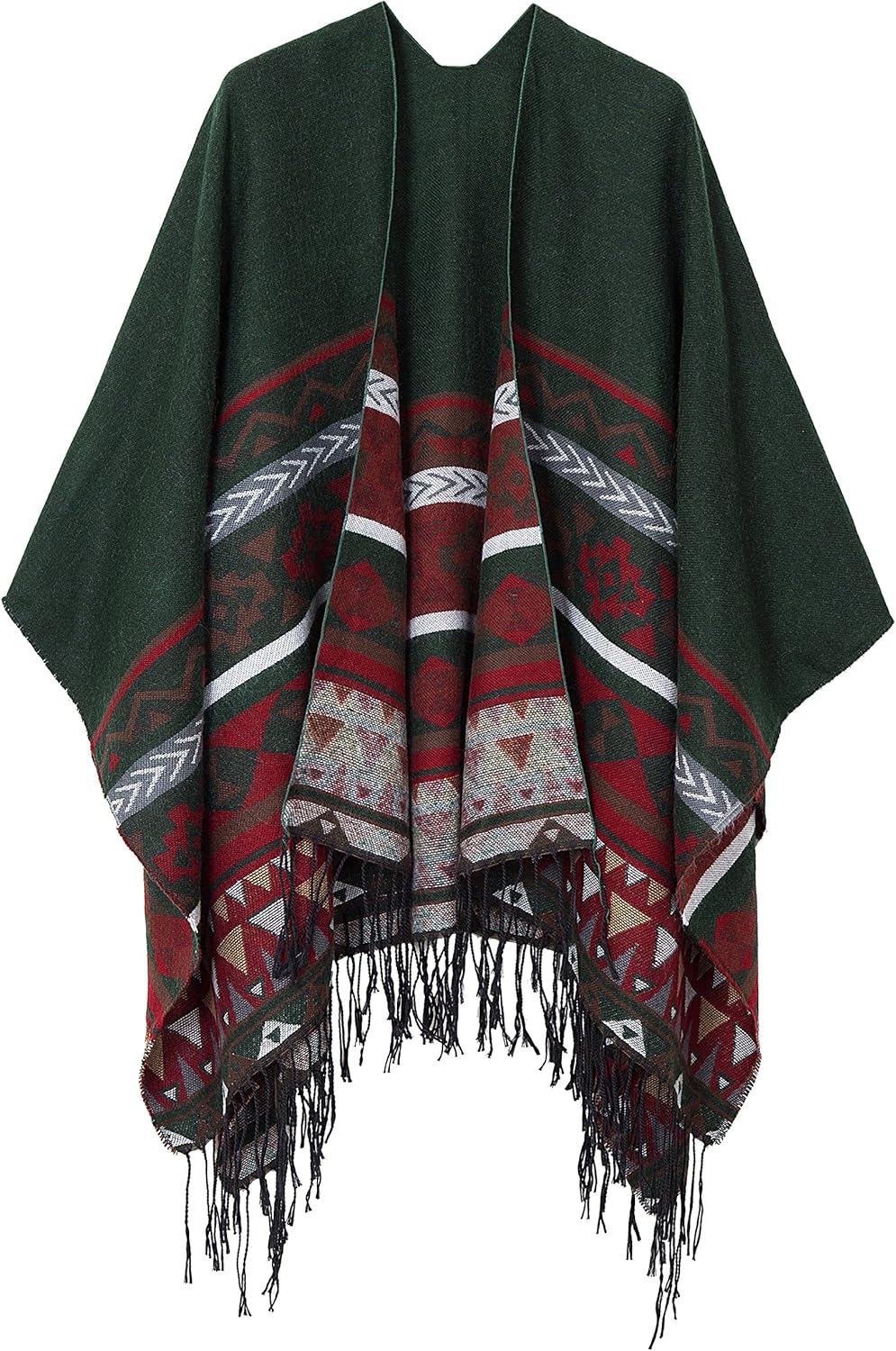 Urban CoCo Women's Printed Tassel Open Front Poncho Cape Wrap