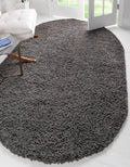 Uber Cozy Solid Shag 5 ft x 8 ft Oval Graphite Gray Rug - Soft Comfort