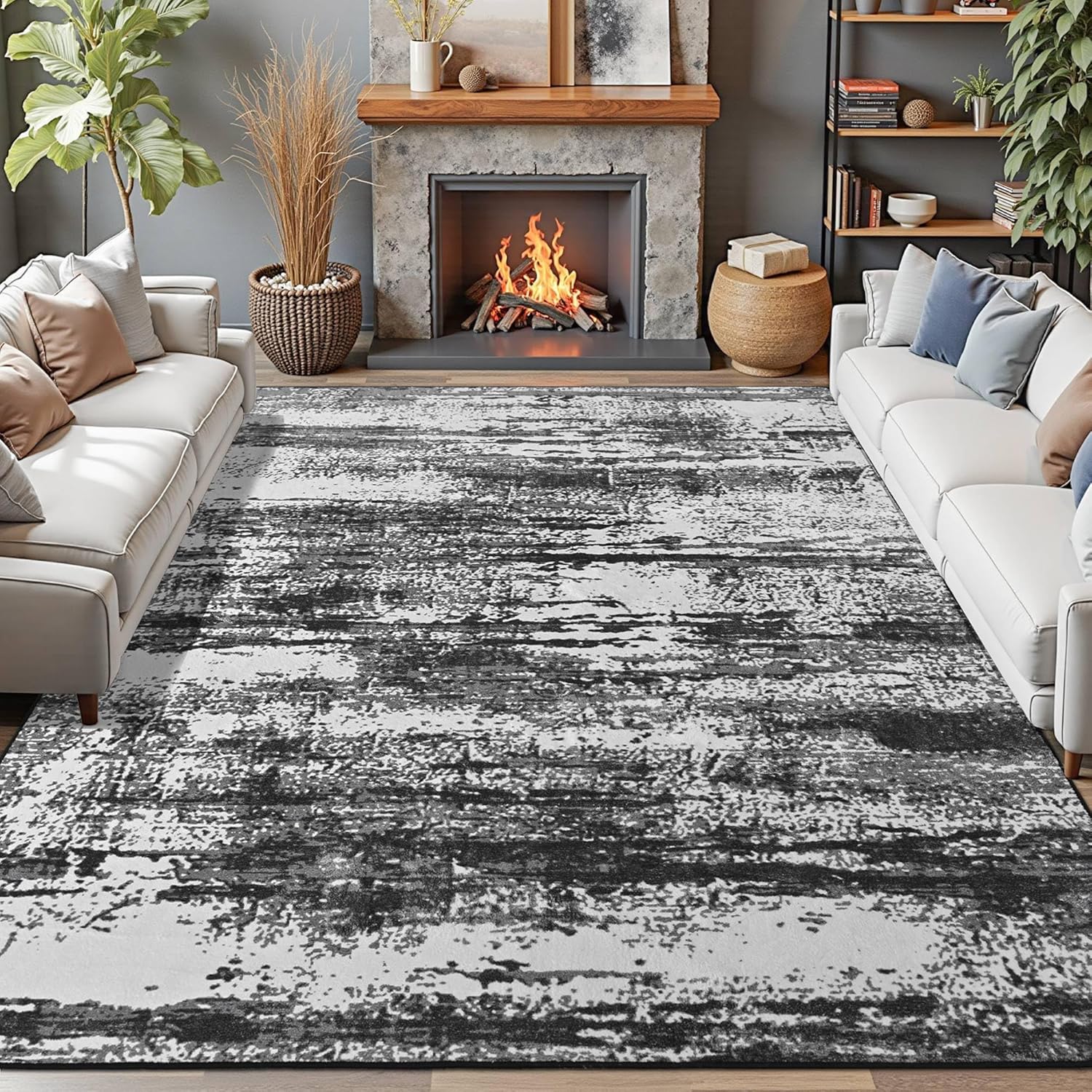 Merelax 5x7 Black White Area Rug for Living Room and Bedroom