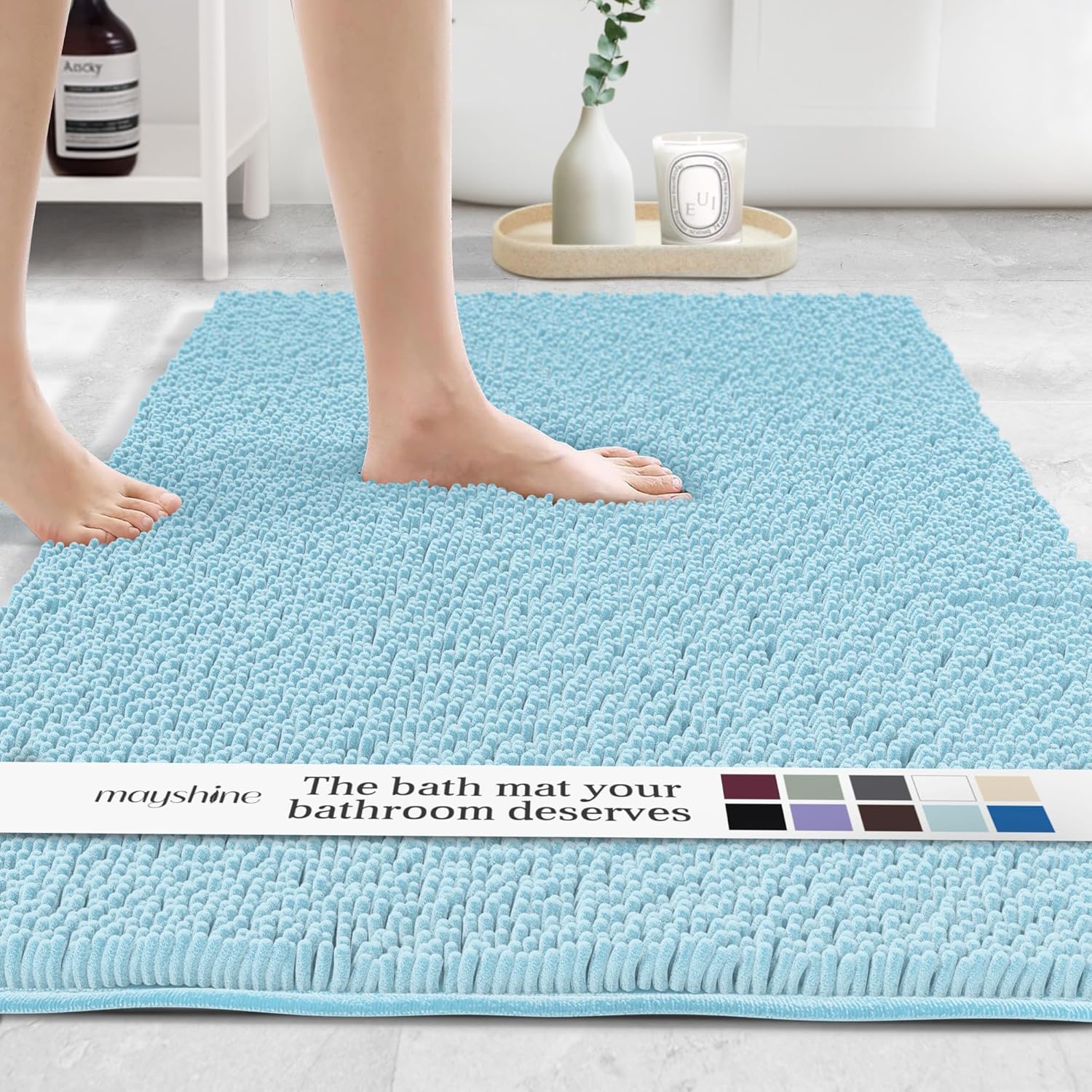 MAYSHINE Plush Shaggy Chenille Bath Mat for Ultimate Comfort