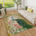 Area Rug 4x6 Washable Floral Peacock Rug - Soft Low Pile Accent