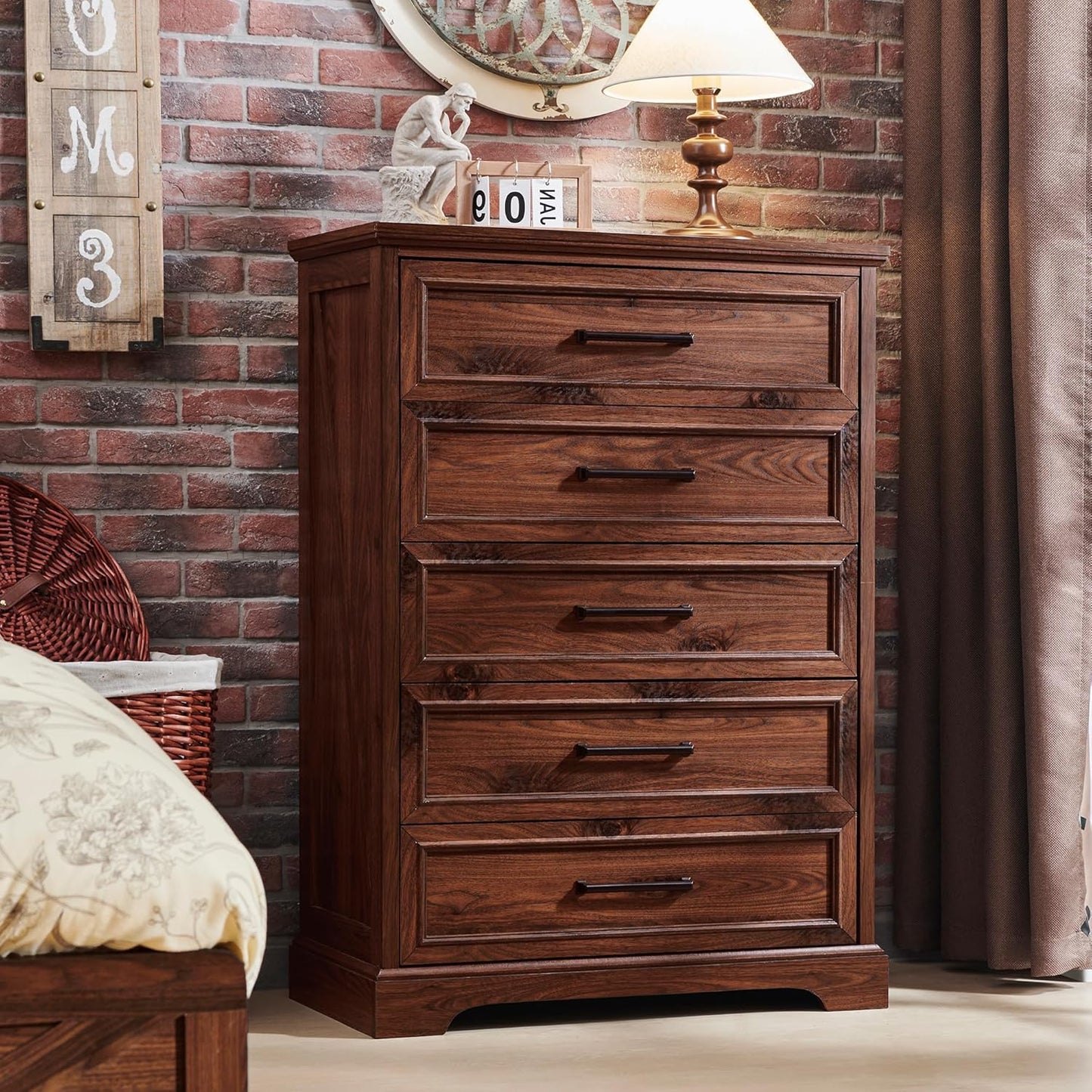 Farmhouse 5 Drawers Dresser Chest for Bedroom and Living Room