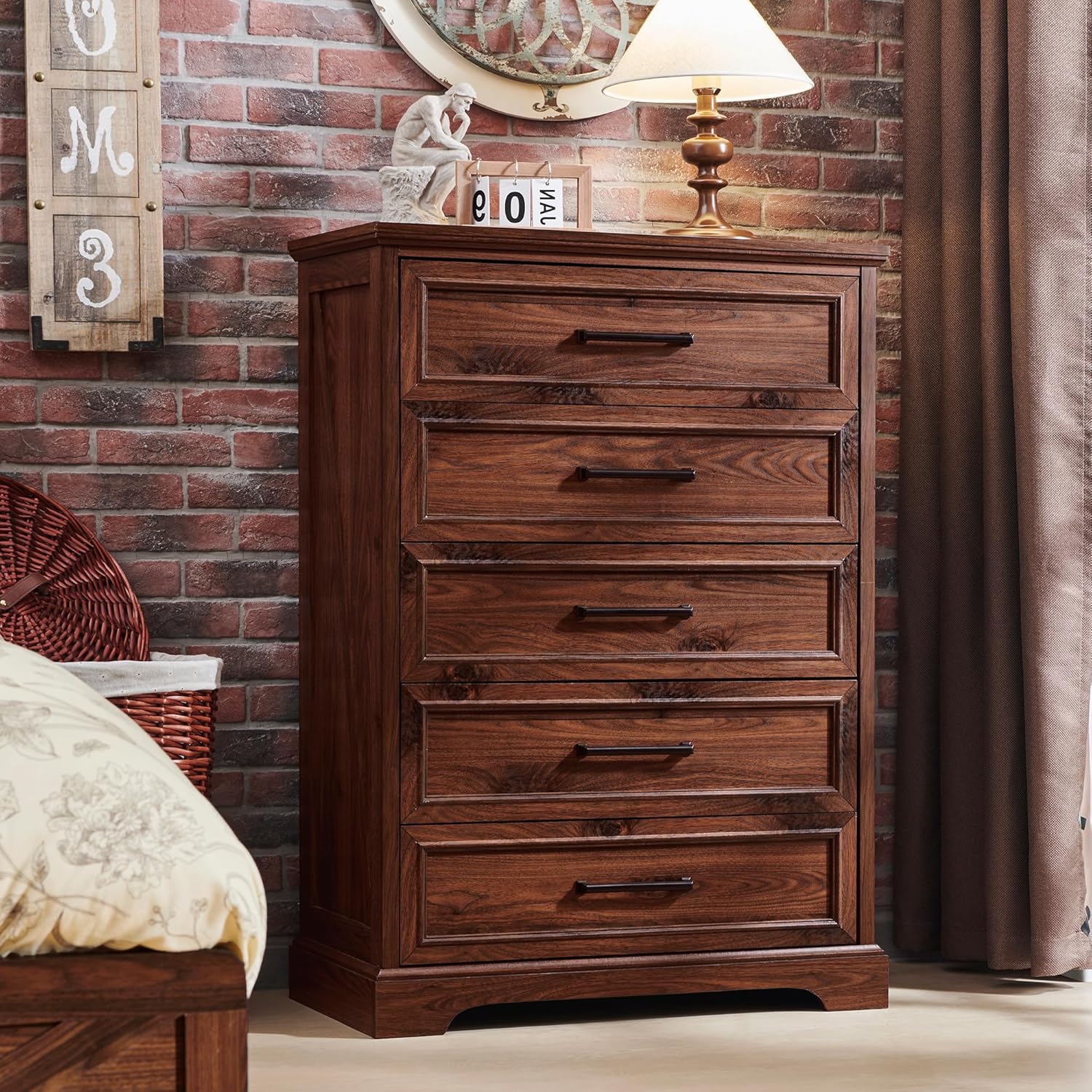 Farmhouse 5 Drawers Dresser Chest for Bedroom and Living Room