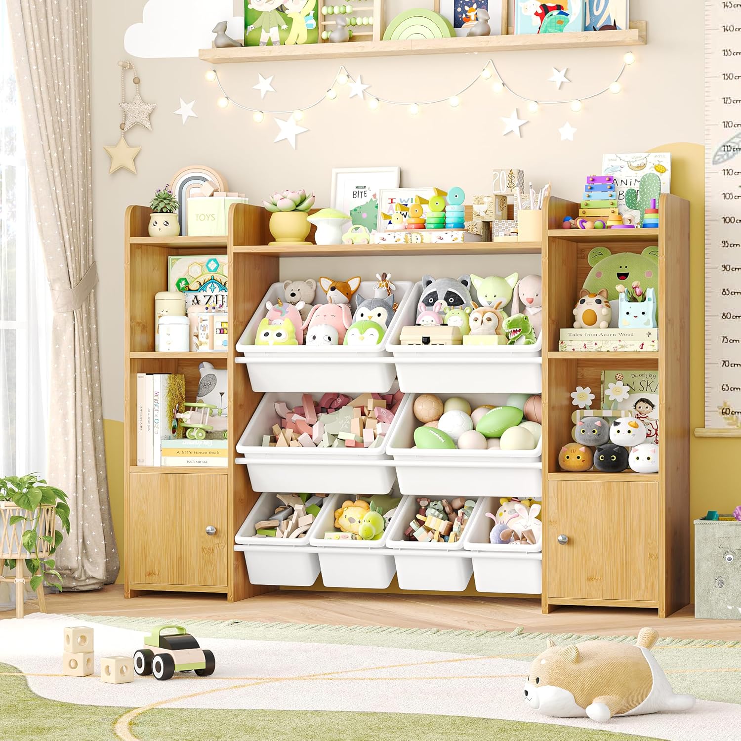 FOTOSOK 55ft' Large Toy Storage Organizer with 8 Toy Bins
