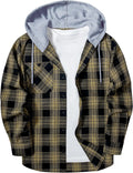 Men's Flannel Hoodie Shirt Jacket - Plaid Button Down Lightweight