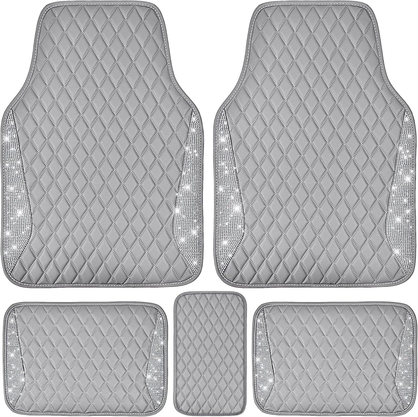 Bling Diamond Leather Car Mats for Women - Sparkly Gray Design