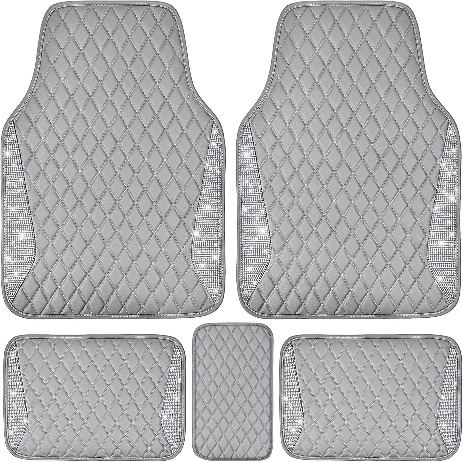 Bling Diamond Leather Car Mats for Women - Sparkly Gray Design