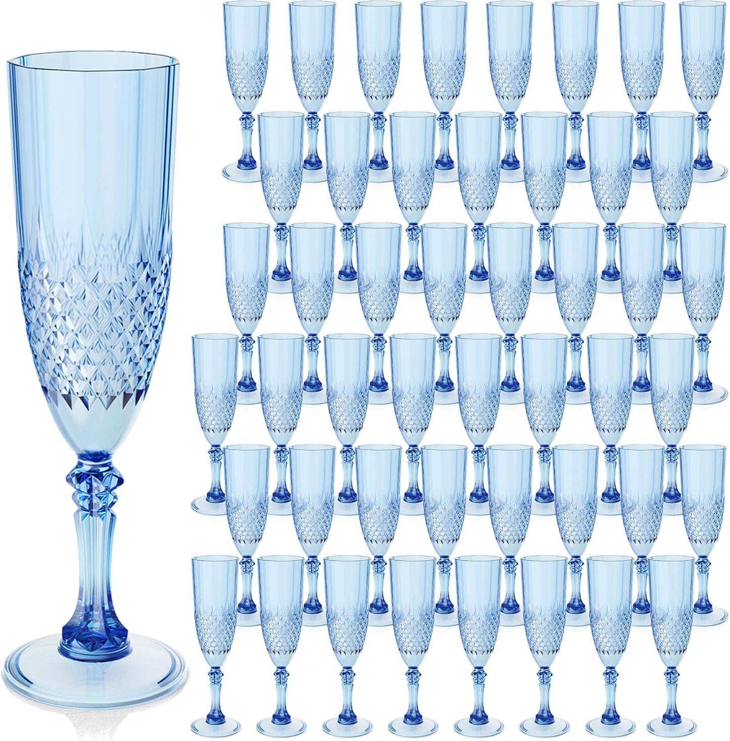 Plastic Champagne Flutes Set of 48 Blue Goblets for Events