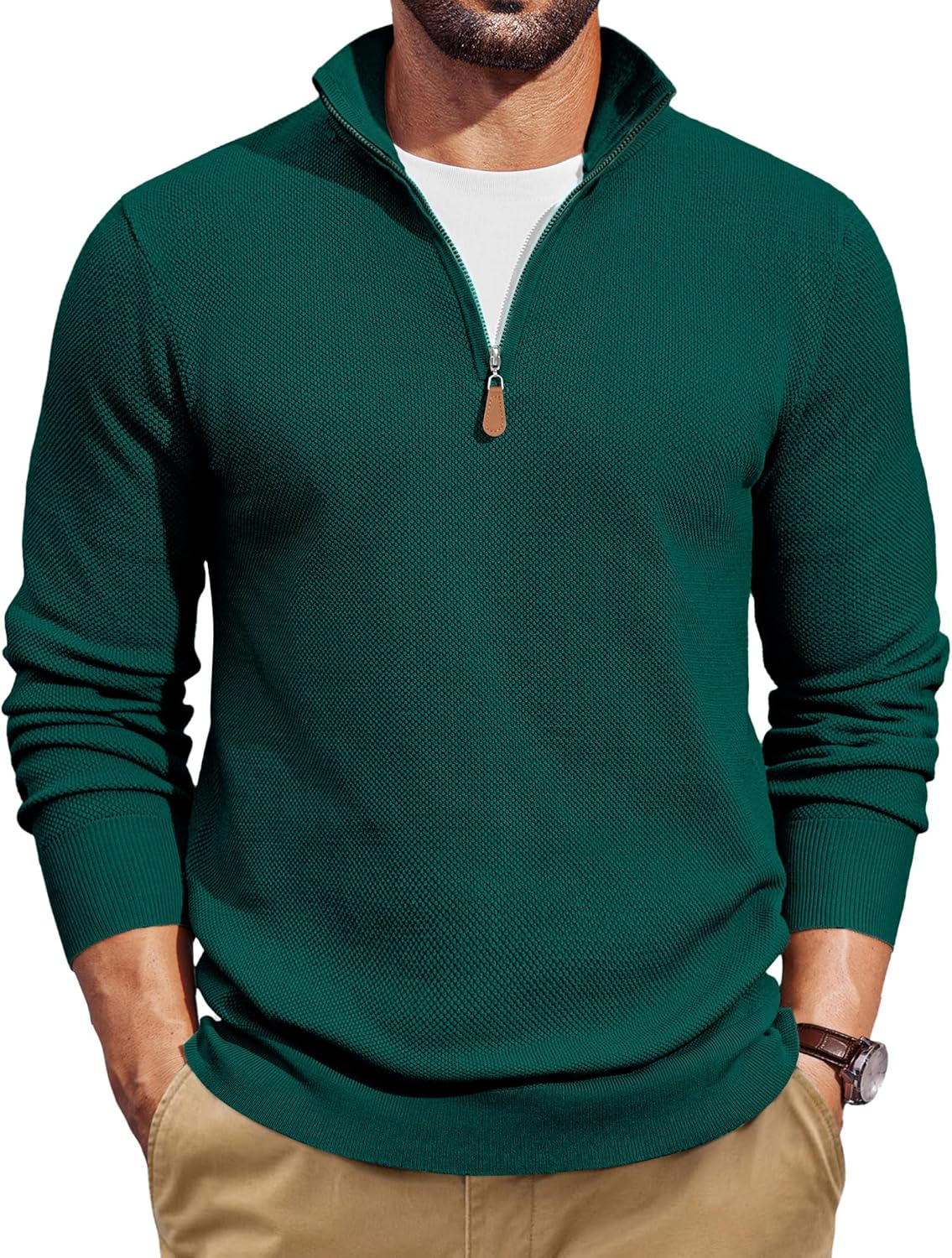 COOFANDY Men's Quarter Zip Pullover Dress Slim Fit Sweater