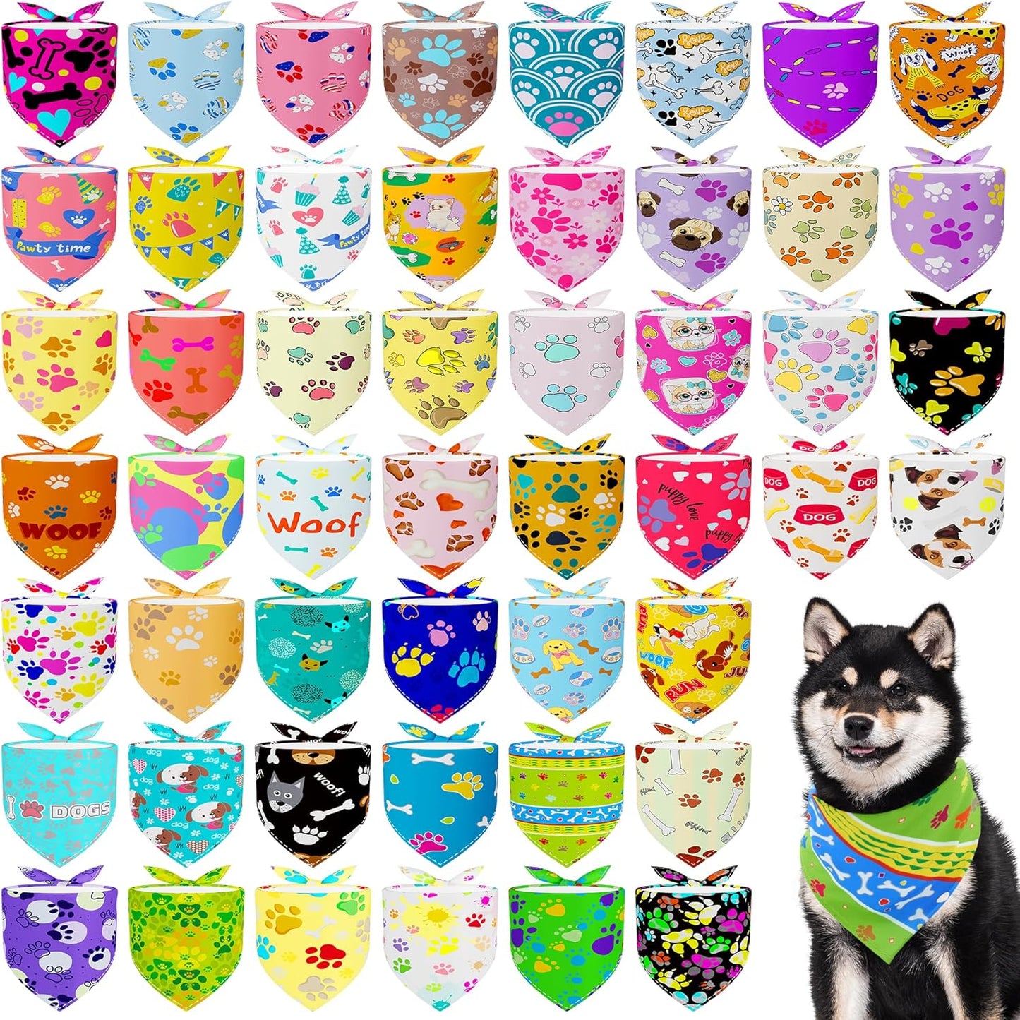 100PCS Dog Bandanas Bulk for Small Medium Dogs with Paw Prints