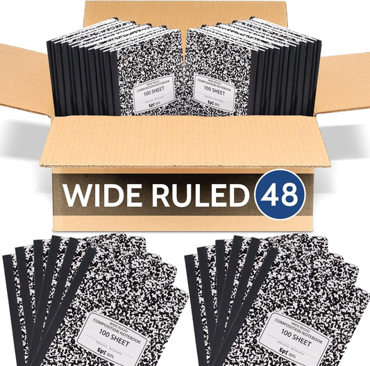 EPI Marble Composition Notebook | Sturdy Sewn Binding | 200 Pages, 9.75x7.5 in - 48 Pack