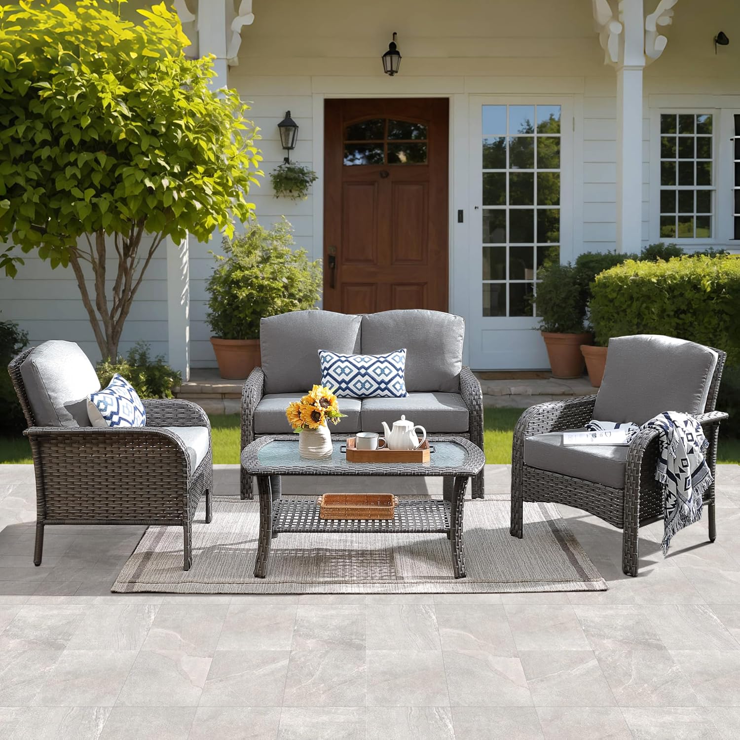 ovios 4 Pieces Patio Furniture Set for Outdoor Comfort