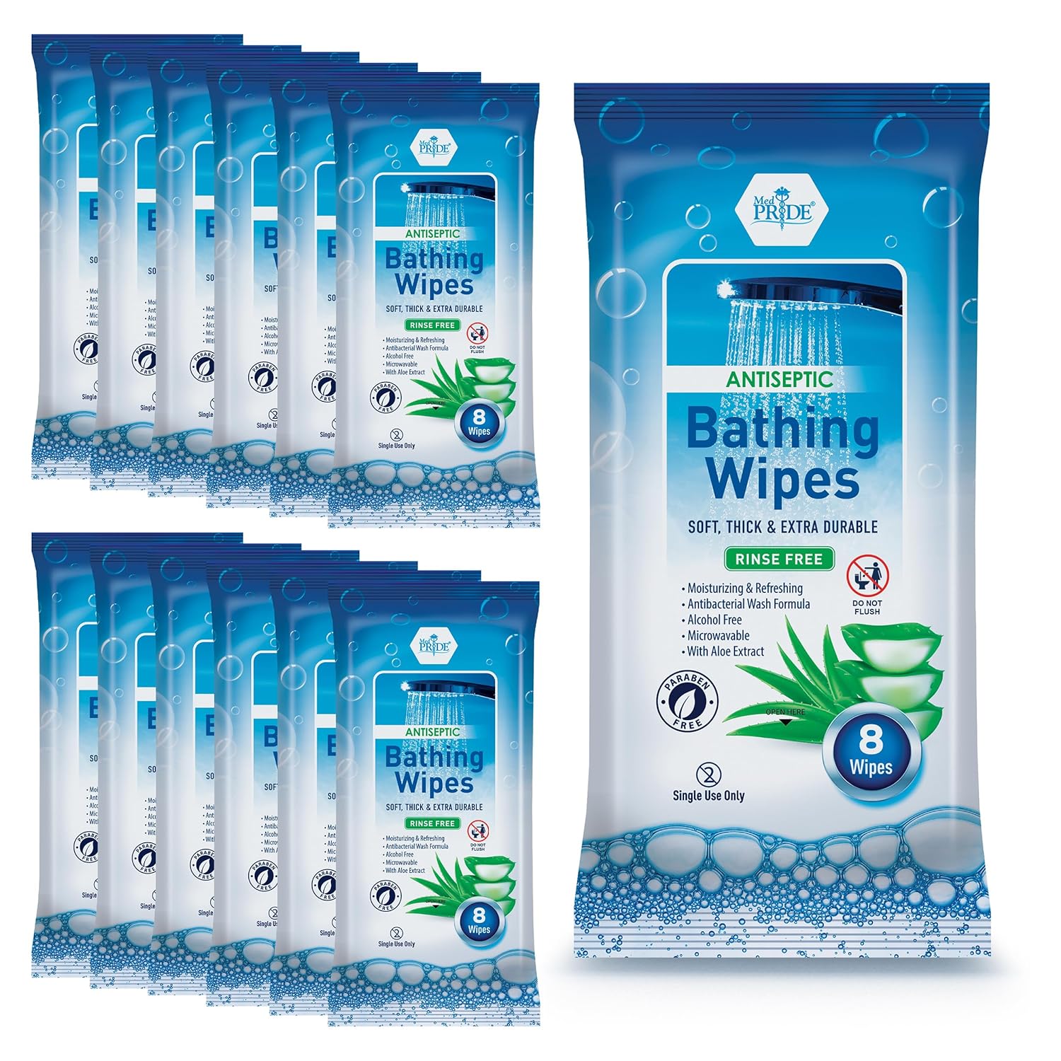 Med Pride XL Bathing Wipes: Rinse-Free Aloe Vera Cleanse