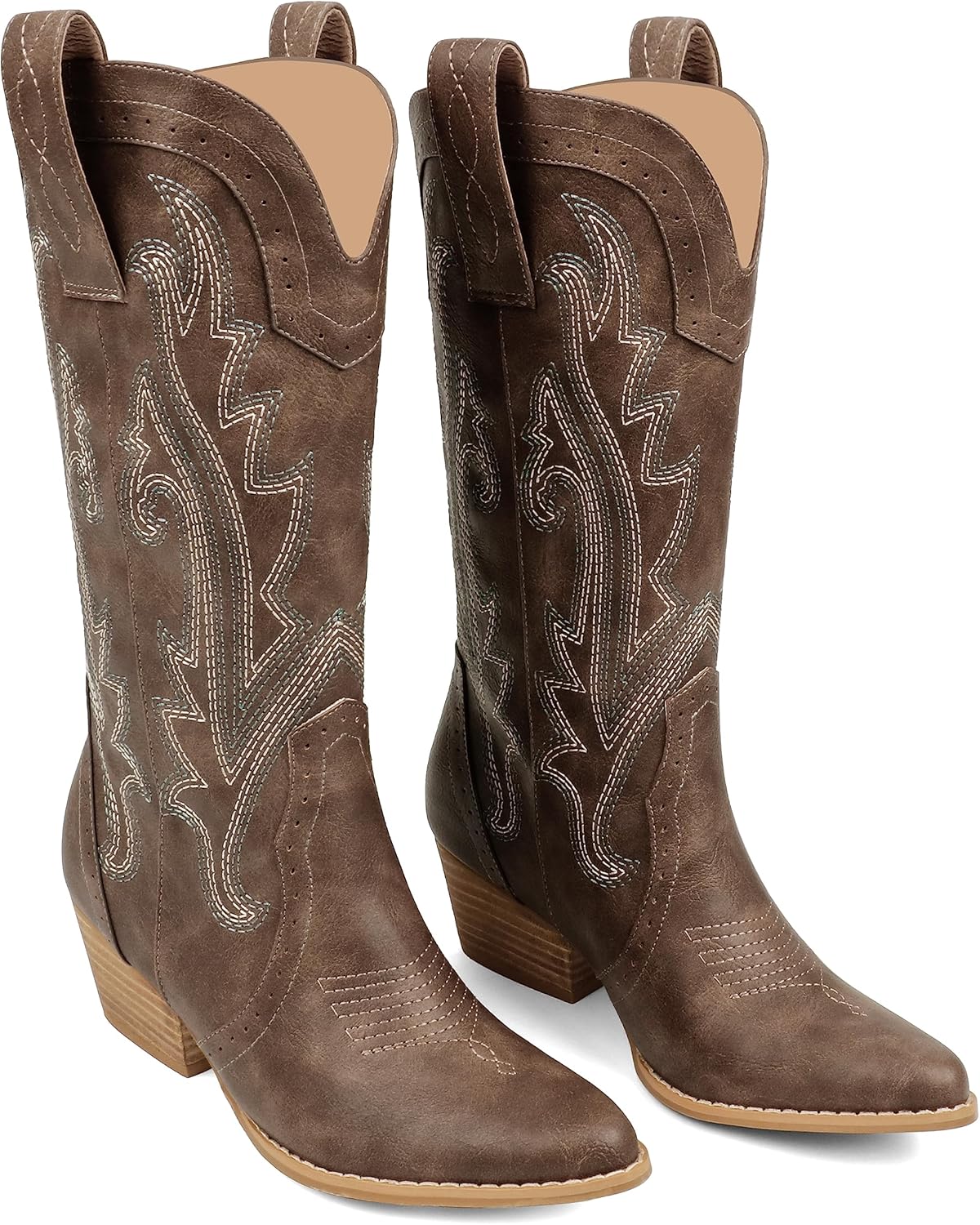 Zzheels Women Mid-calf Cowboy Boots with Chunky Heels Style