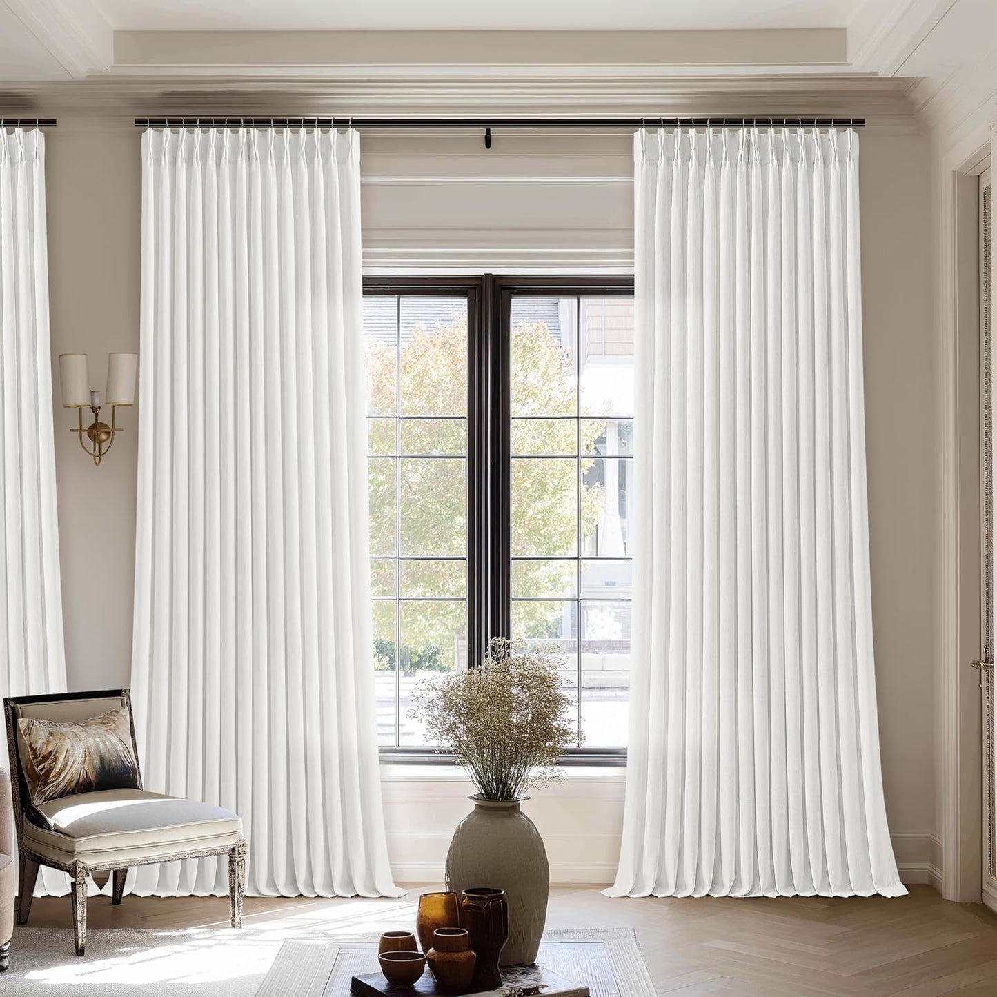 Pinch Pleated Linen Curtains for Living Room and Patio Use