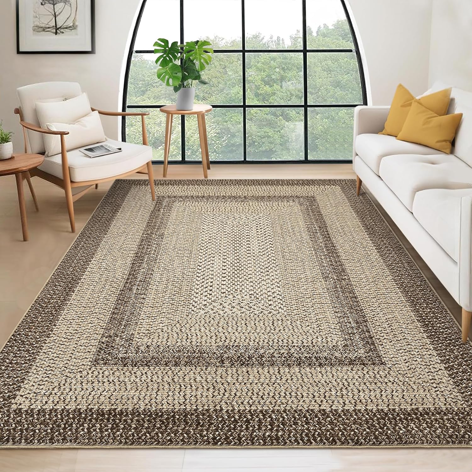 Large Washable Boho Accent Rug for Living Room and Bedroom