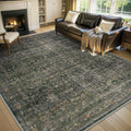 Vintage Area Rug 8x10 Green Rug for Living Room - Soft Distressed