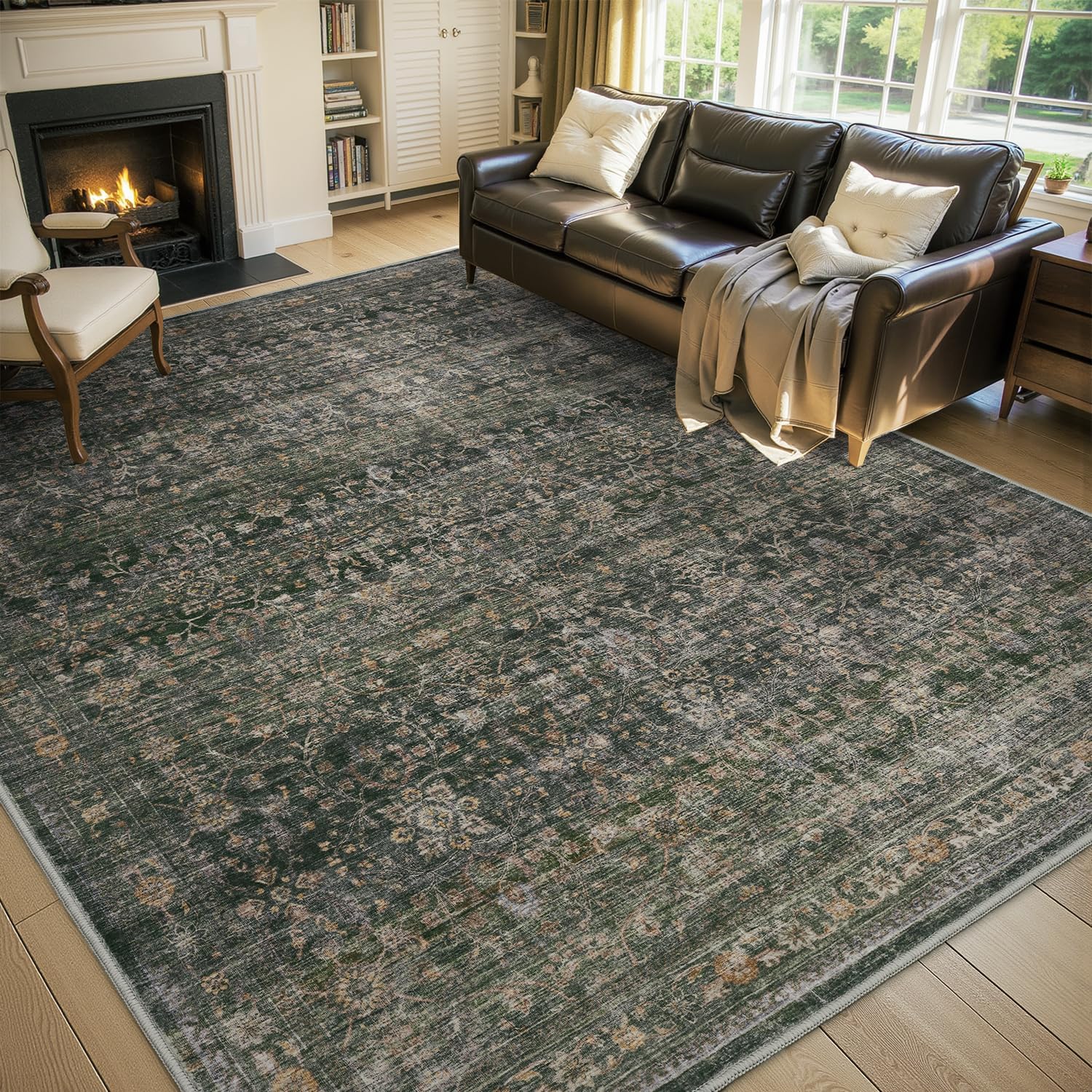 MontVoo Vintage Area Rug 8X10 Green Soft Non Slip Carpet
