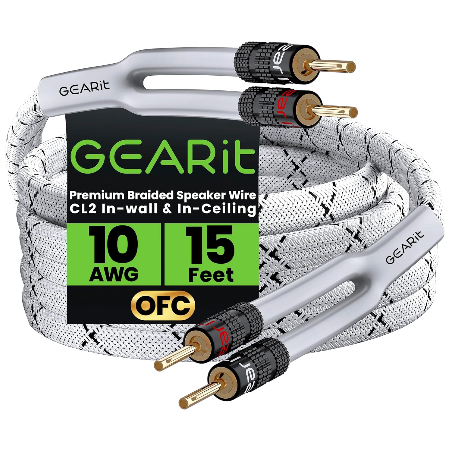 GEARit 10AWG Speaker Cable Wire with Gold-Plated Banana Tips