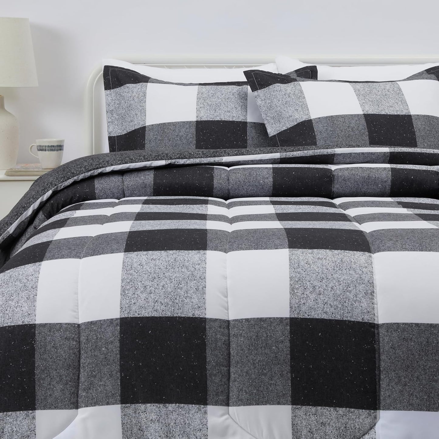 Lightweight Microfiber Comforter Set in Black/White Checkerboard