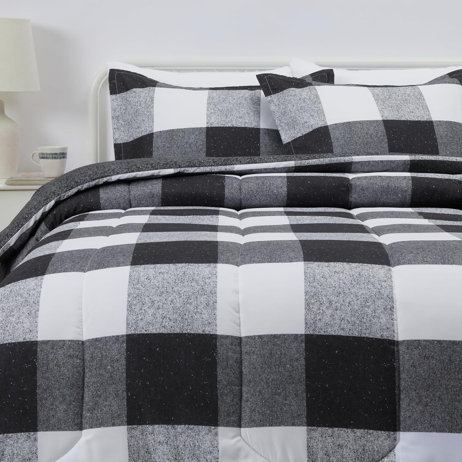 Lightweight Microfiber Comforter Set in Black/White Checkerboard
