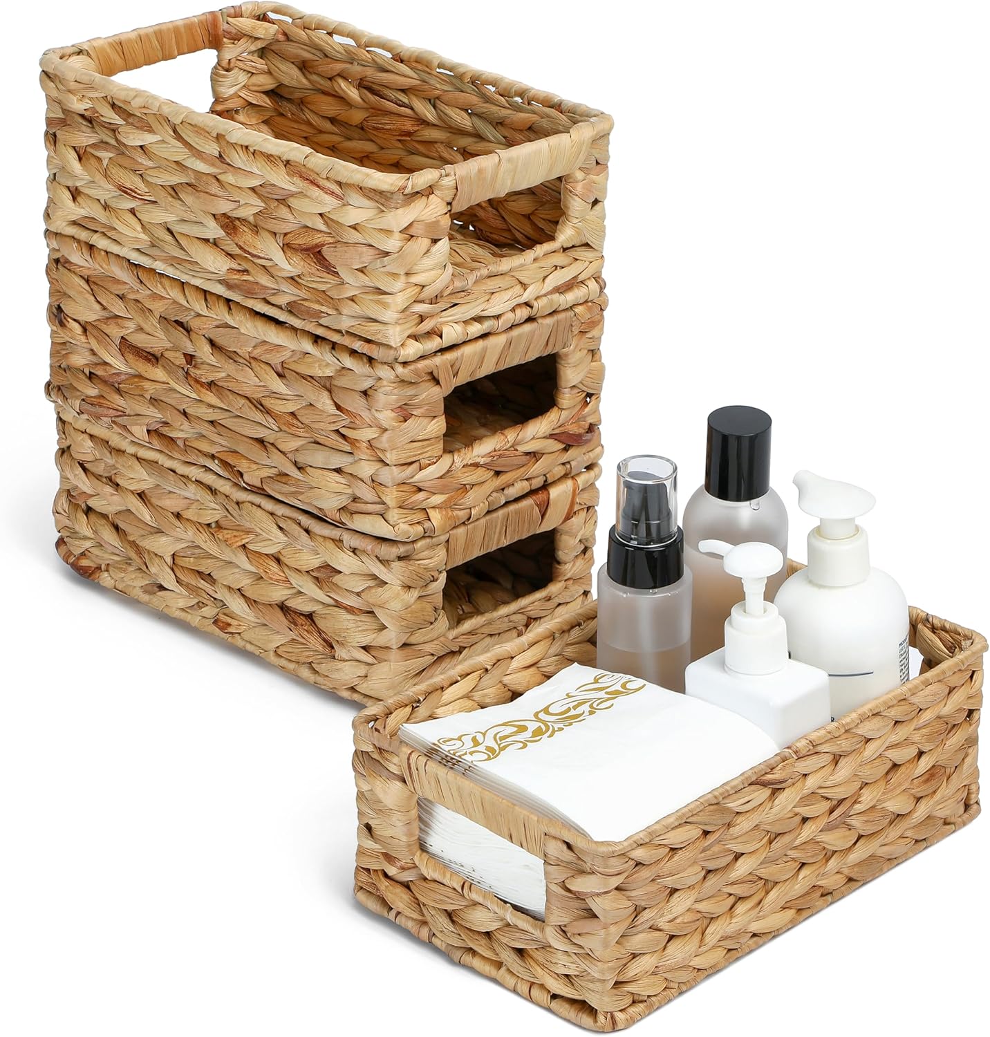 4 Small 3.6 QT Water Hyacinth Wicker Baskets for Organizing