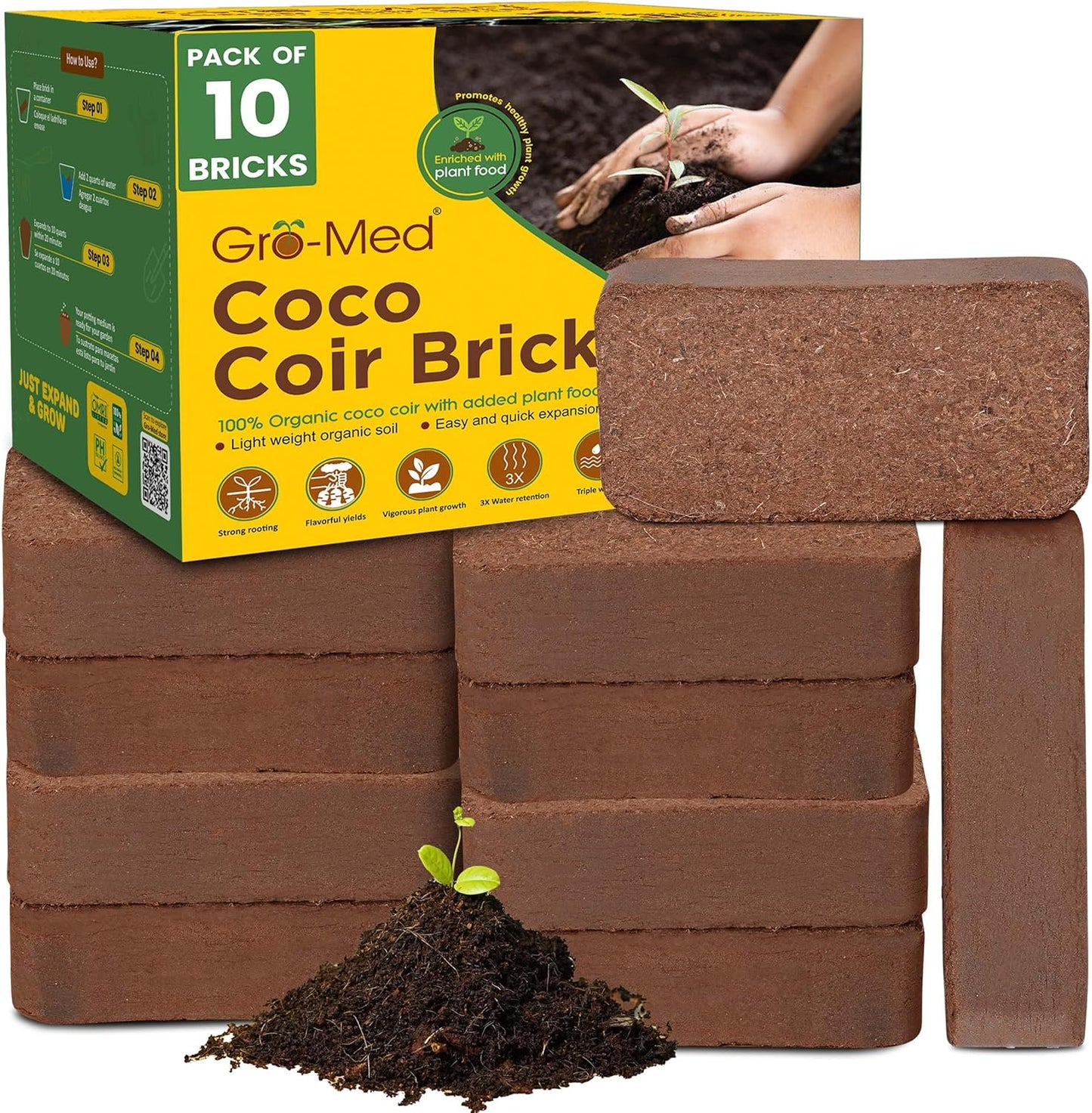 Gro-Med Coco Coir Bricks for Organic Gardening and Potting