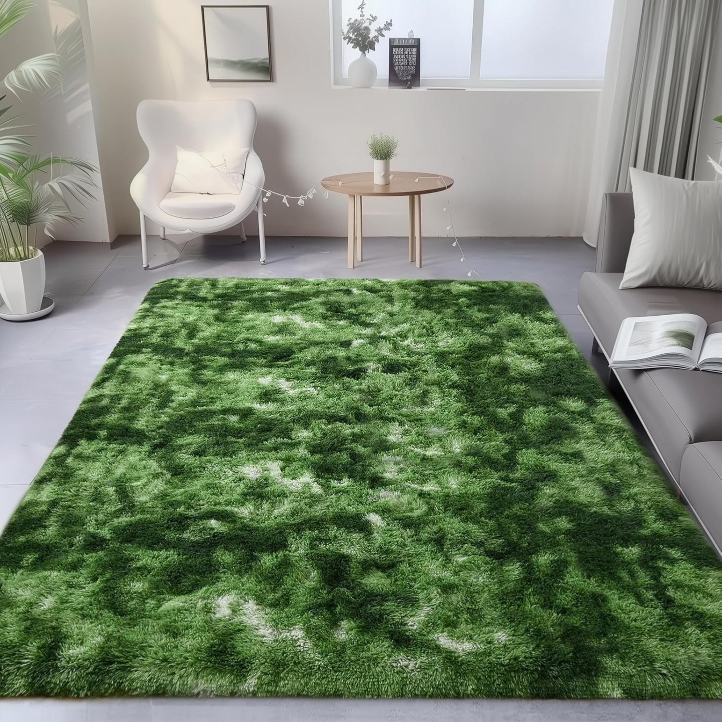 PAGISOFE Fluffy Dark Green Rugs for Living Room 5x8 Plush