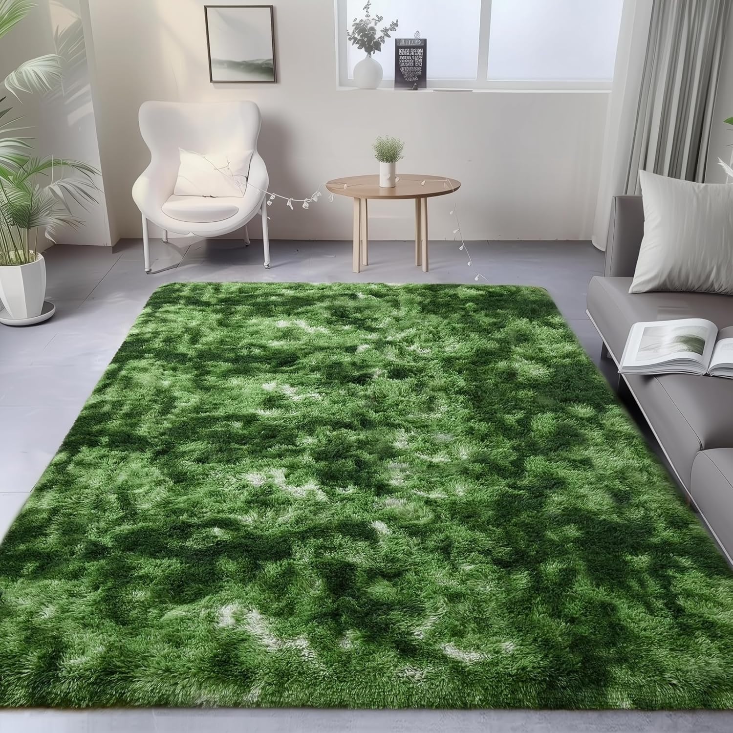 PAGISOFE Fluffy Dark Green Rugs for Living Room 5x8 Plush