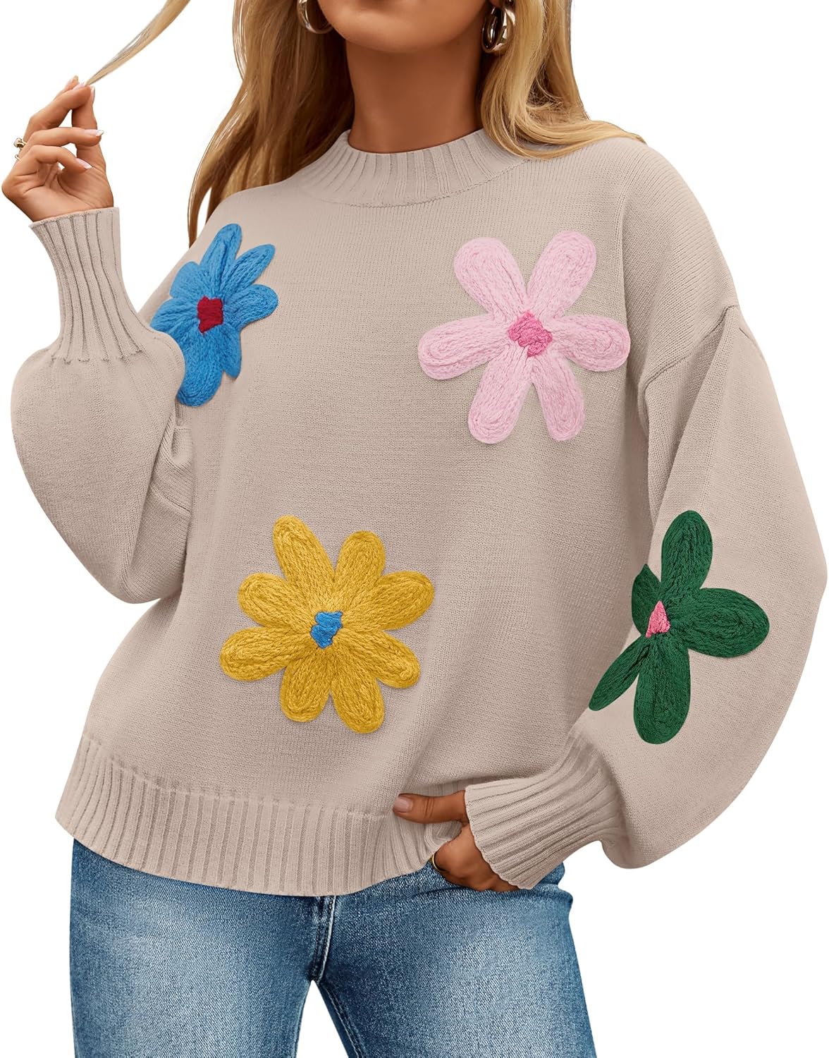 ZESICA Women's Long Puff Sleeve Sweater for Stylish Comfort