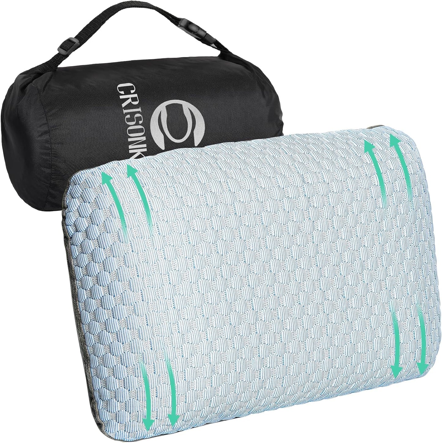 Compact Memory Foam Travel Pillow - Lumbar Support, Cooling Fabric