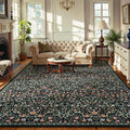 Moynesa Floral Washable 10x14 Rug - Boho Botanical Living Room Accent