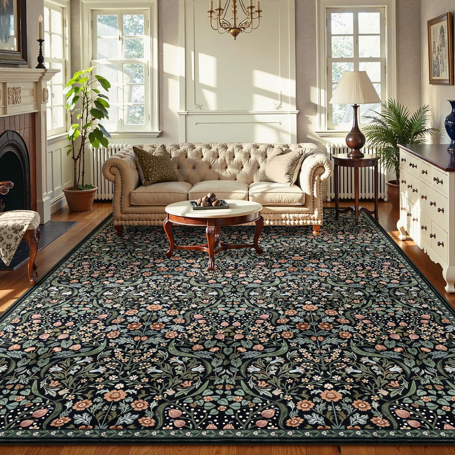 Moynesa Floral Washable 10x14 Rug for Boho Living Rooms
