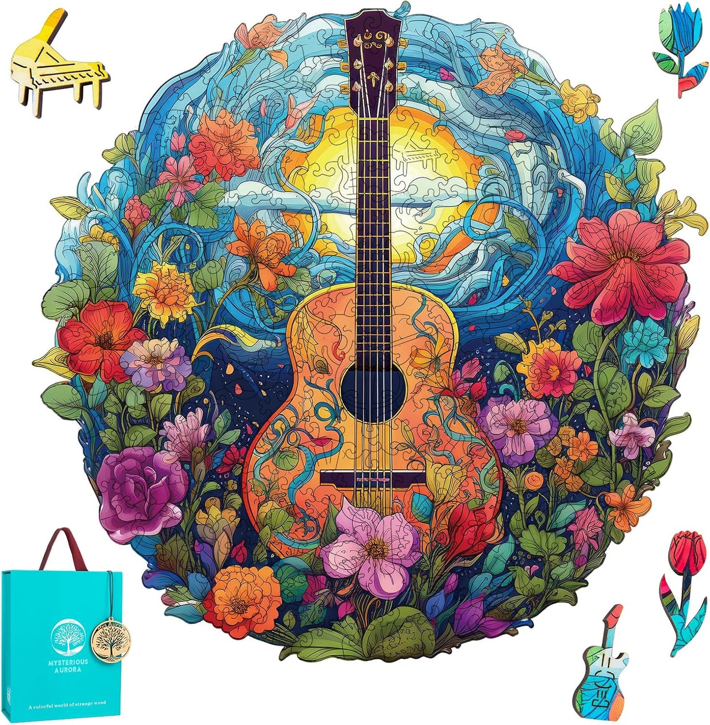 300 Pc Floral Guitar Jigsaw Puzzle: Brain-Boosting Fun!