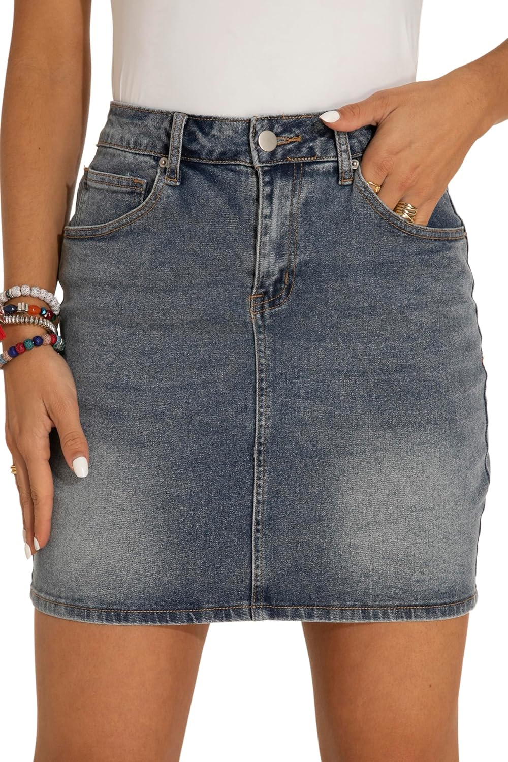 Womens Mini Denim Skirt - Casual Stretch Slim Fit High Waisted