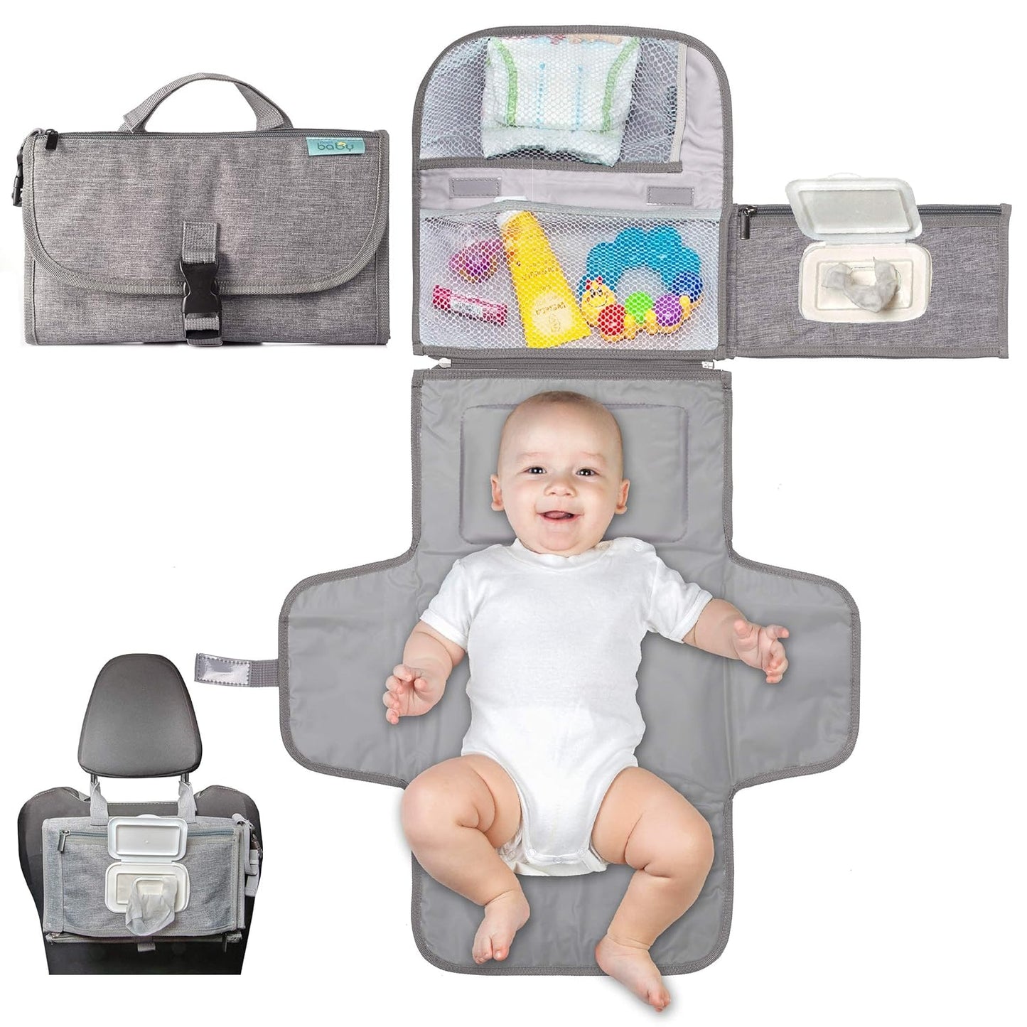 Portable Diaper Changer with Wipes Pocket - Travel Essential for Newborns