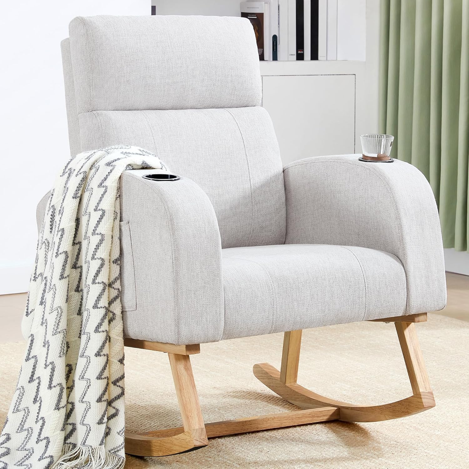 Rocking Chair Nursery Glider for Moms with High Backrest Comfort