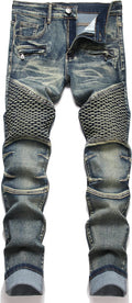 RXXKKK Men's Classic Zipper Biker Regular Fit Flex Jean (Style RHHZ)