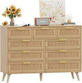 Rovaurx 9 Drawers Dresser for Bedroom - MidCentury Rattan Storage